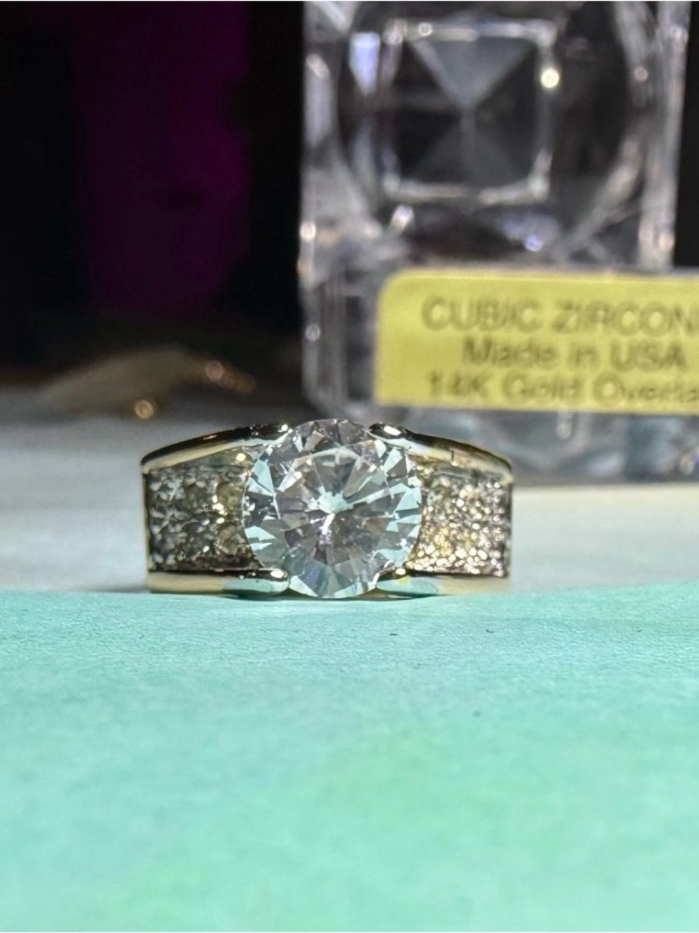 Sparkly round cut CZ 14K gold overlay size 7